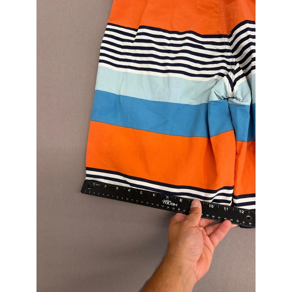 Patagonia Mens 32 Board Shorts Orange Blue Striped Swim Trunks 9 Inseam Nylon